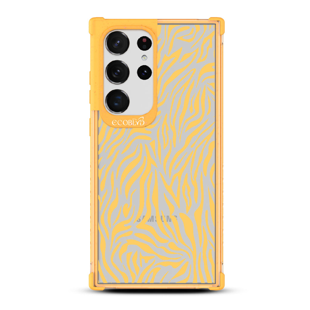 Zebra Print - Yellow Eco-Friendly Galxy S23 Ultra Case With Yellow Zebra Print On A Clear Back