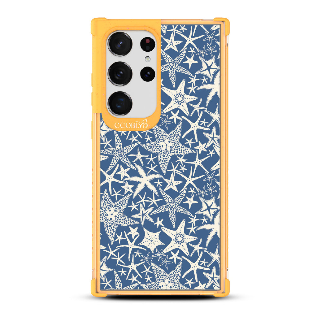 Samsung Galaxy S23 Ultra case, clear eco-friendly phone case with yellow ridges, back view, Star of the Sea design