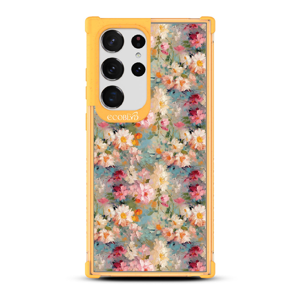 Samsung Galaxy S23 Ultra case, clear eco-friendly phone case with yellow ridges, back view, Lighten Up design