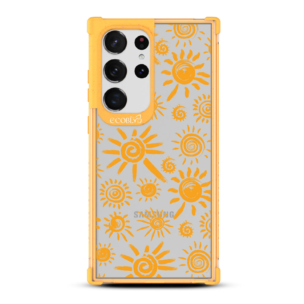 Eternal Sunshine - Yellow Eco-Friendly Galaxy S23 Ultra Case With Retro & Abstract Sun Paintings On A Clear Back