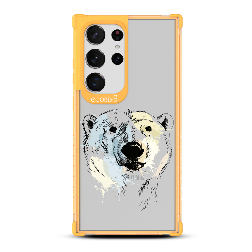 Polar Bear - Yellow Eco-Friendly Galaxy S23 Ultra Case With An Illustrated Polar Bear Face On A Clear Back