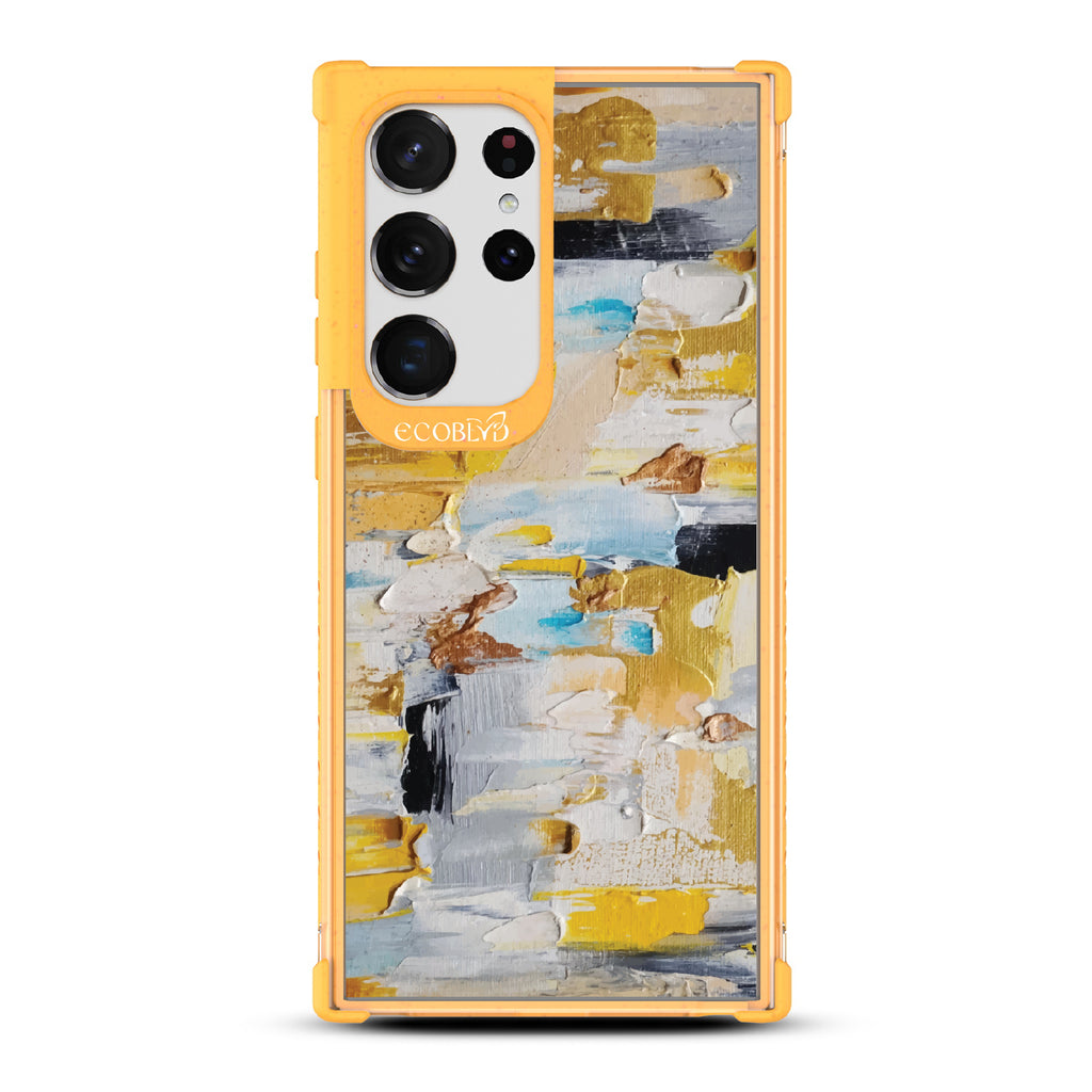 Samsung Galaxy S23 Ultra case, clear eco-friendly phone case with yellow ridges, back view, Lighten Up design