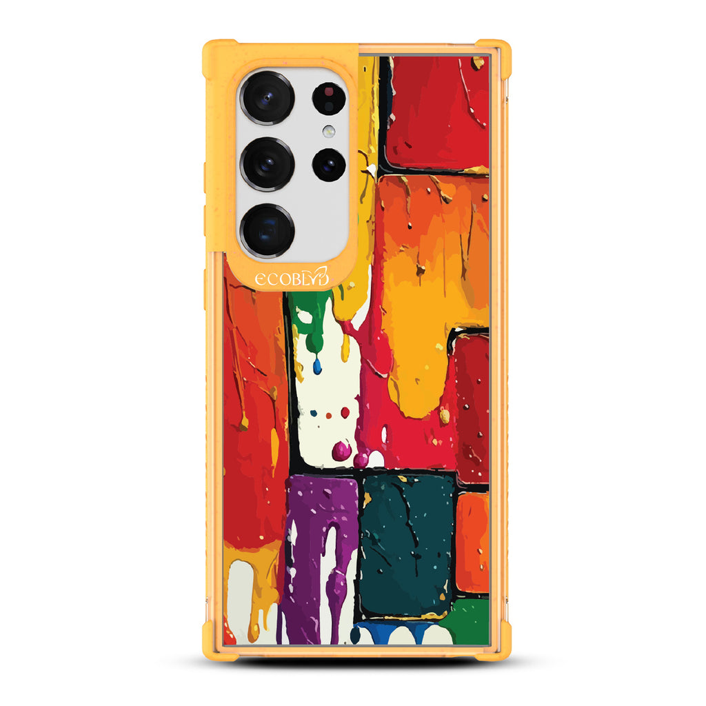 Samsung Galaxy S23 Ultra case, clear eco-friendly phone case with yellow ridges, back view, Color Me Mine design