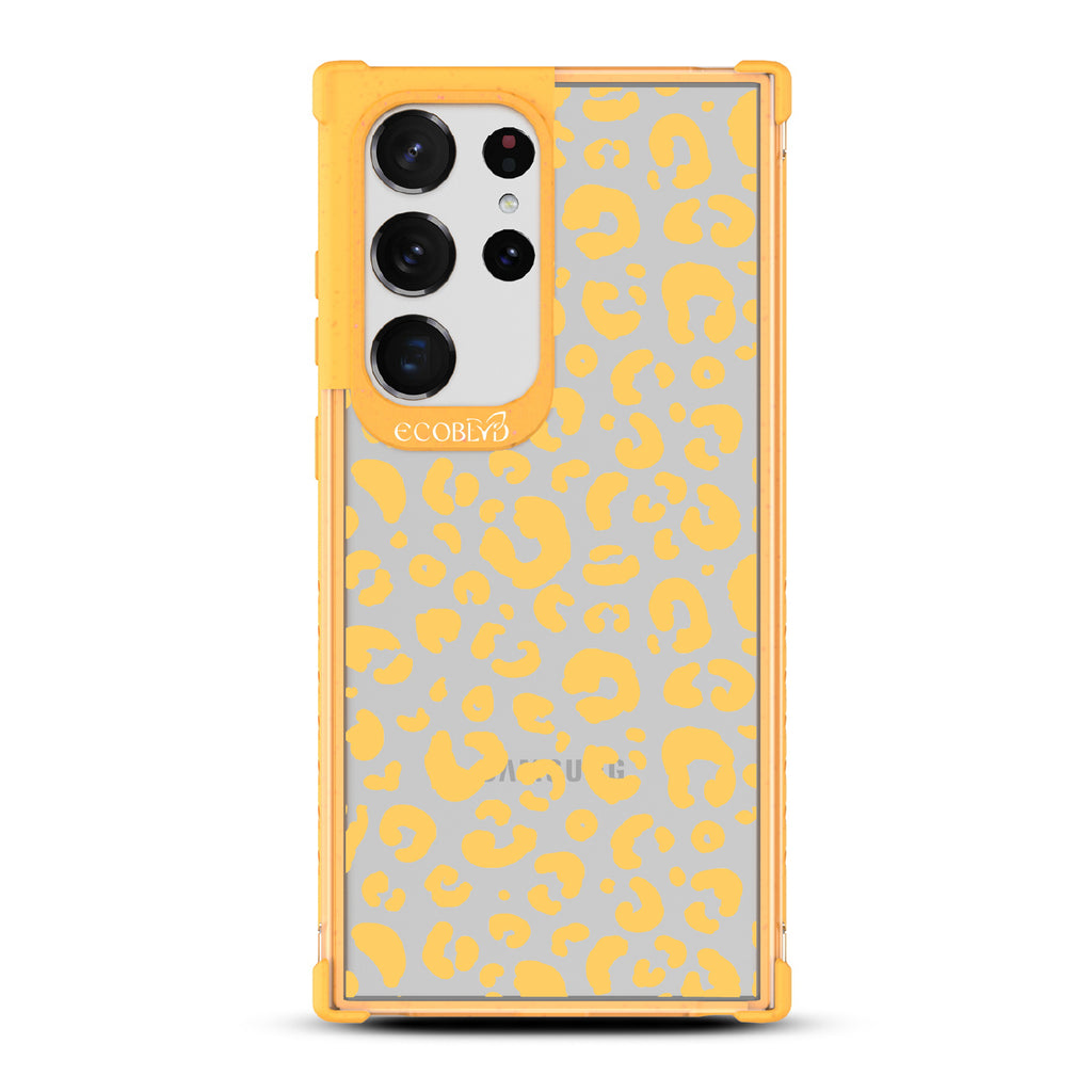 Spot On - Yellow Eco-Friendly Galalxy S23 Ultra Case With Leopard Print On A Clear Back