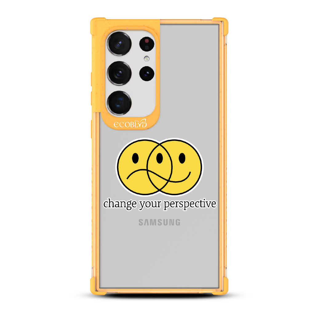 Perspective - Yellow Eco-Friendly Galaxy S23 Ultra Case With A Happy/Sad Face & Change Your Perspective On A Clear Back