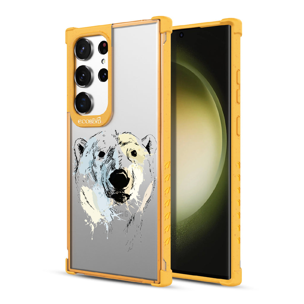 Polar Bear - Back View Of Yellow & Clear Eco-Friendly Galaxy S23 Ultra Case & A Front View Of The Screen