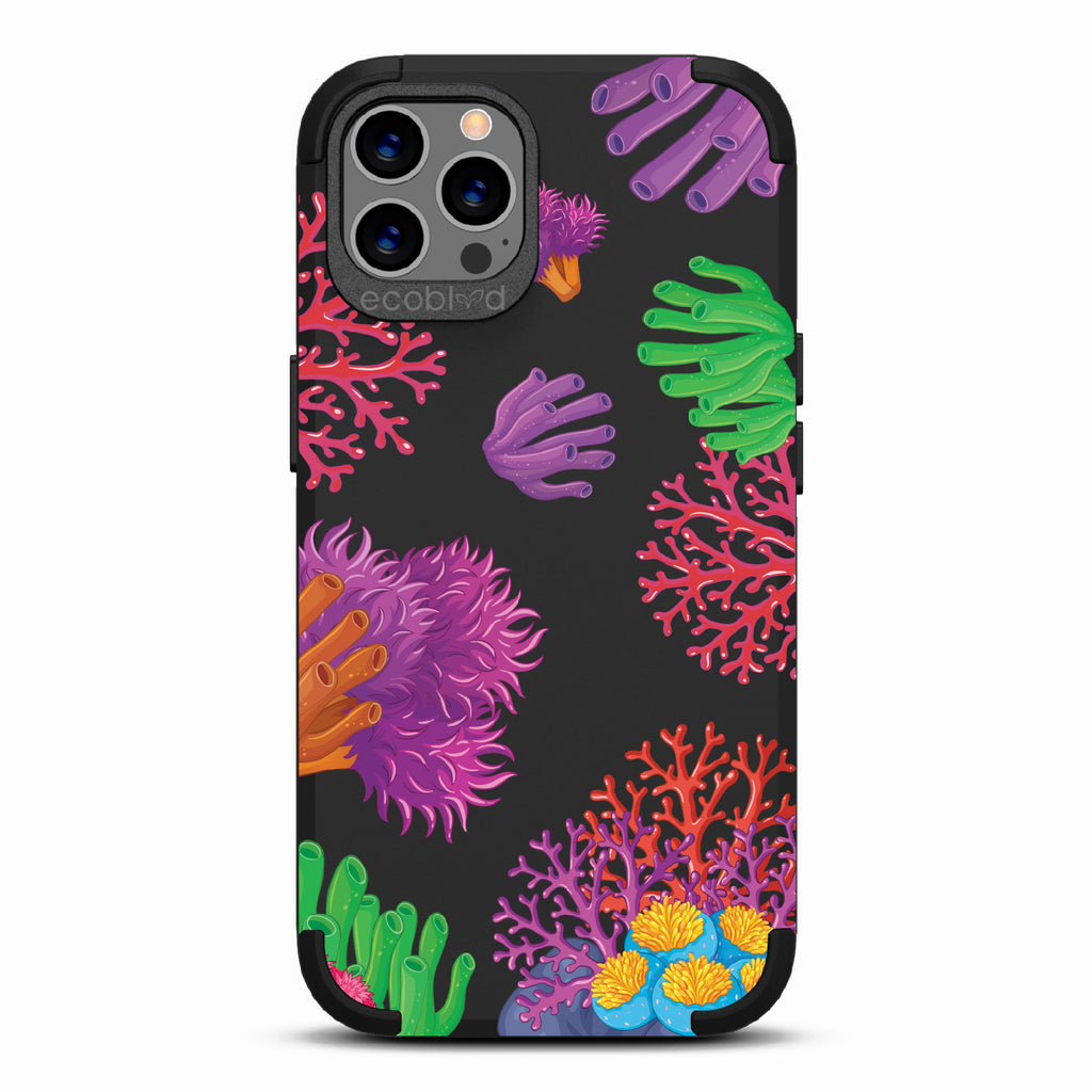 Coral Reef - Black Rugged Eco-Friendly iPhone 12/12 Pro Case With Colorful Coral Pattern On Back