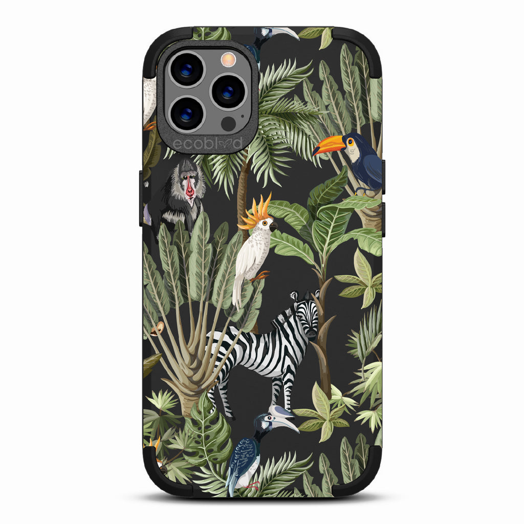 Toucan Play That Game - Black Rugged Eco-Friendly iPhone 12/12 Pro With Jungle Fauna, Toucan, Zebra & More