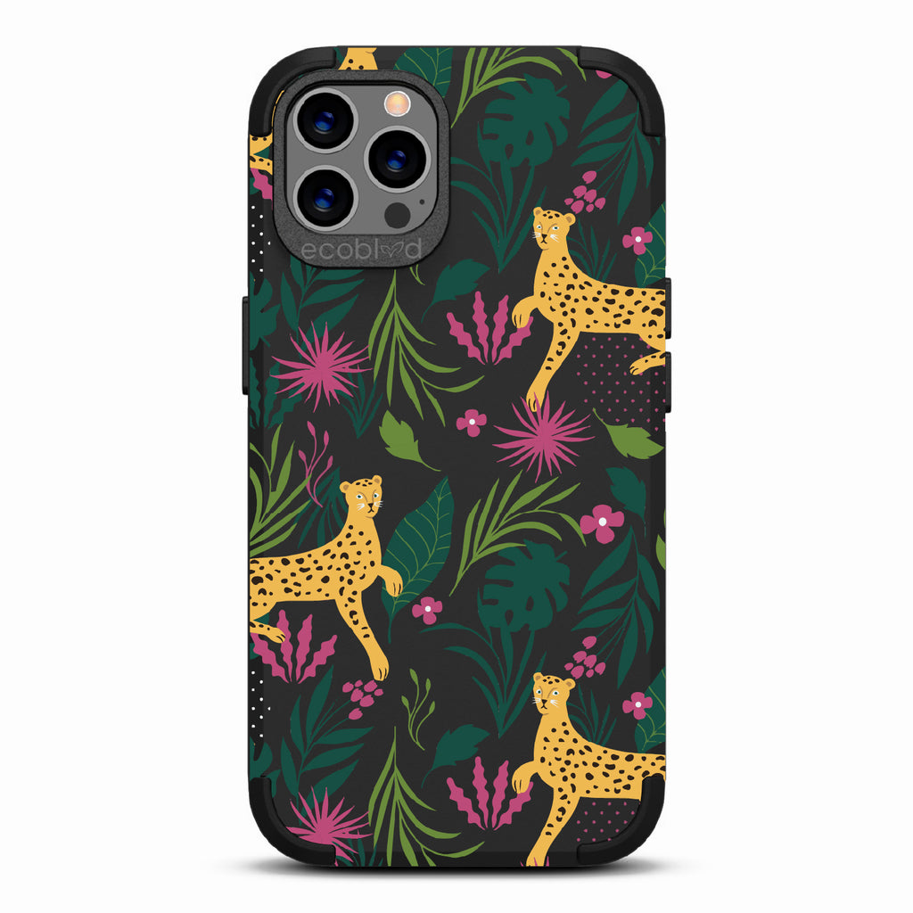 Jungle Boogie - Black Rugged Eco-Friendly iPhone 12/12 Pro With Cheetahs Among Lush Colorful Jungle Foliage