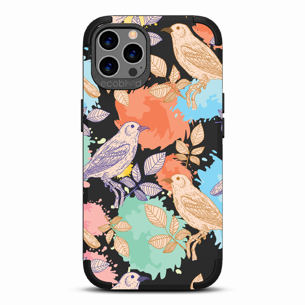 Perch Perfect - Black Rugged Eco-Friendly iPhone 12/12 Pro With Birds On Branches & Splashes Of Color
