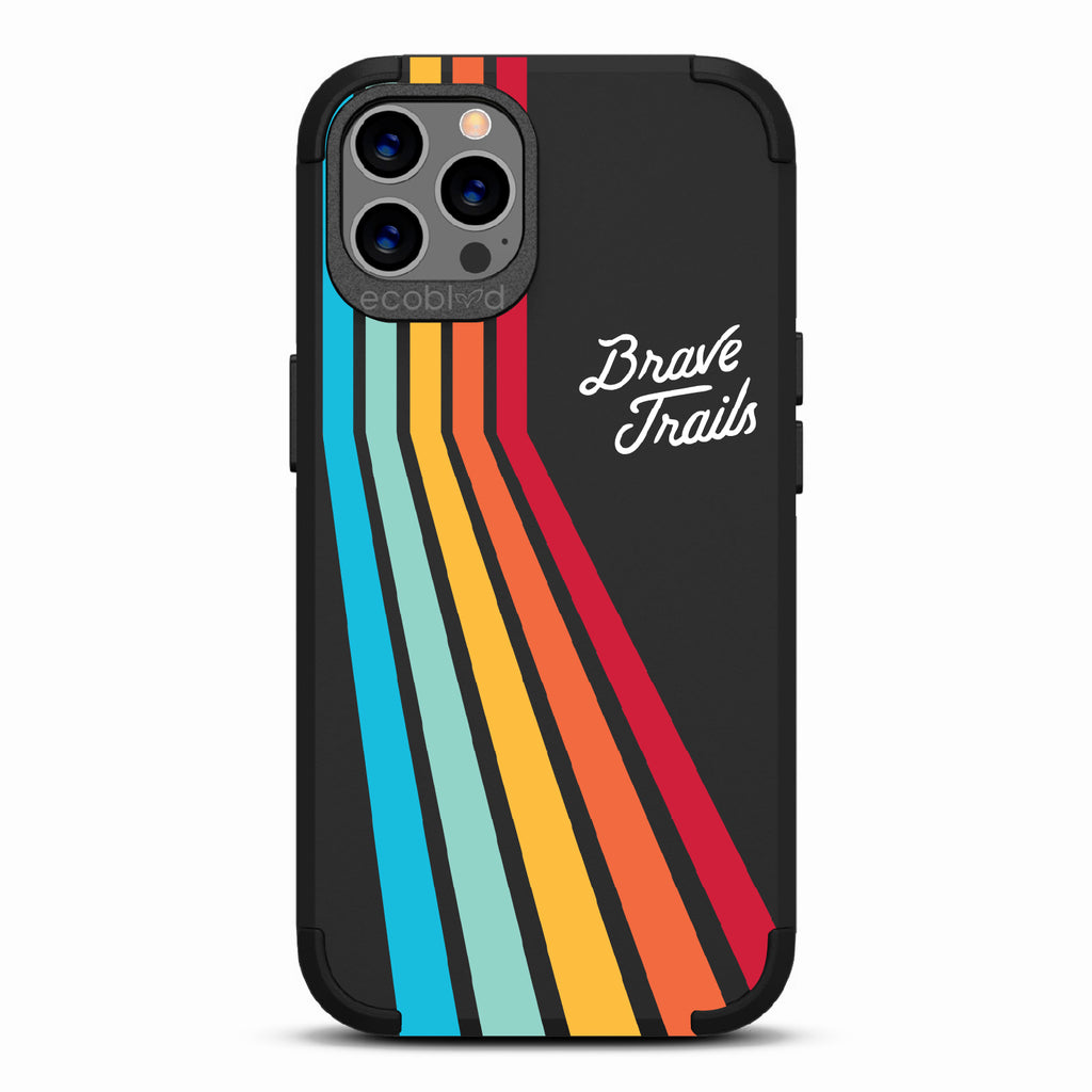 Trailblazer X Brave Trails - Black Rugged Eco-Friendly iPhone 12/12 Pro Case With Trails In A Vibrant Spectrum Of Rainbow Colors