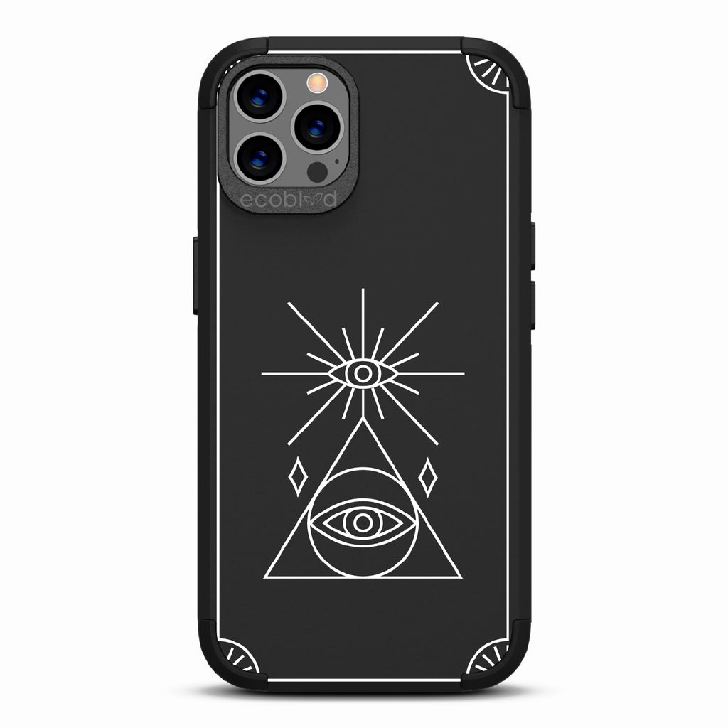 Tarot Card  - Black Rugged Eco-Friendly iPhone 12/12 Pro Case With An All-Seeing Eye Tarot Card On Back