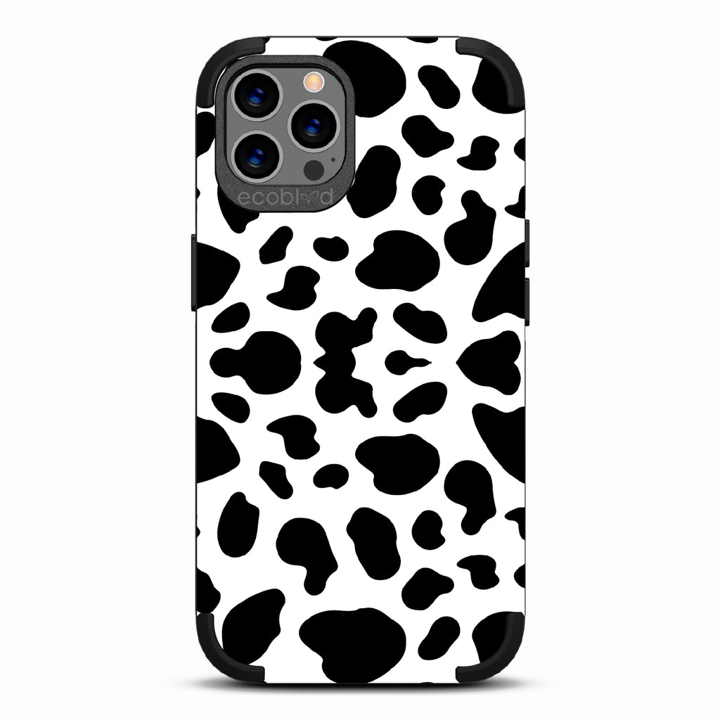 Cow Print - Black Rugged Eco-Friendly iPhone 12/12 Pro Case With Cow Print On Back