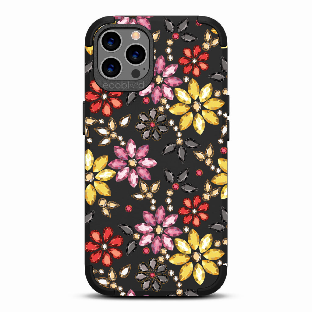 Bejeweled - Rhinestone Jewels In Floral Patterns - Black Eco-Friendly Rugged iPhone 12/12 Pro Case