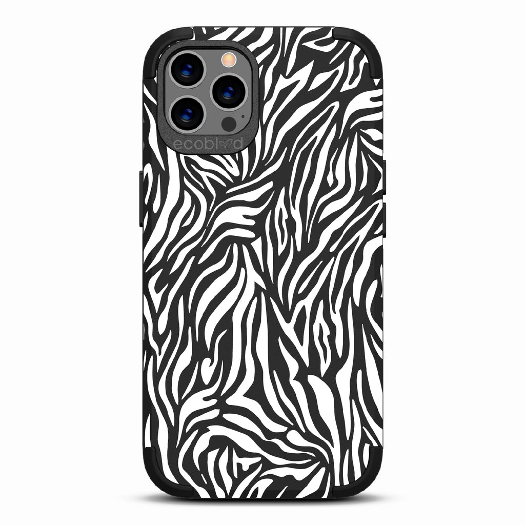Zebra Print - Black Rugged Eco-Friendly iPhone 12/12 Pro Case With Zebra Print On Back