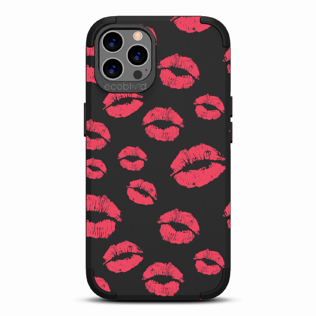 Bisou - Red Lipstick Kisses - Black Eco-Friendly Rugged iPhone 12/12 Pro Case