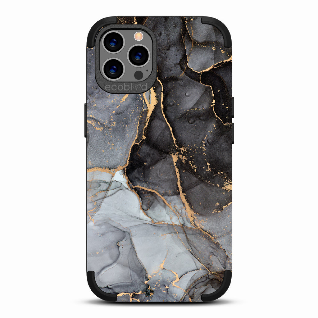 Simply Marbleous - Black Rugged Eco-Friendly iPhone 12/12 Pro Case With Polished Marble Print On Back