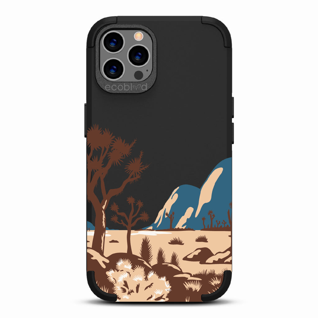 Joshua Tree - Black Rugged Eco-Friendly iPhone 12/12 Pro Case With Minimalist Joshua Tree Desert Landscape On Back