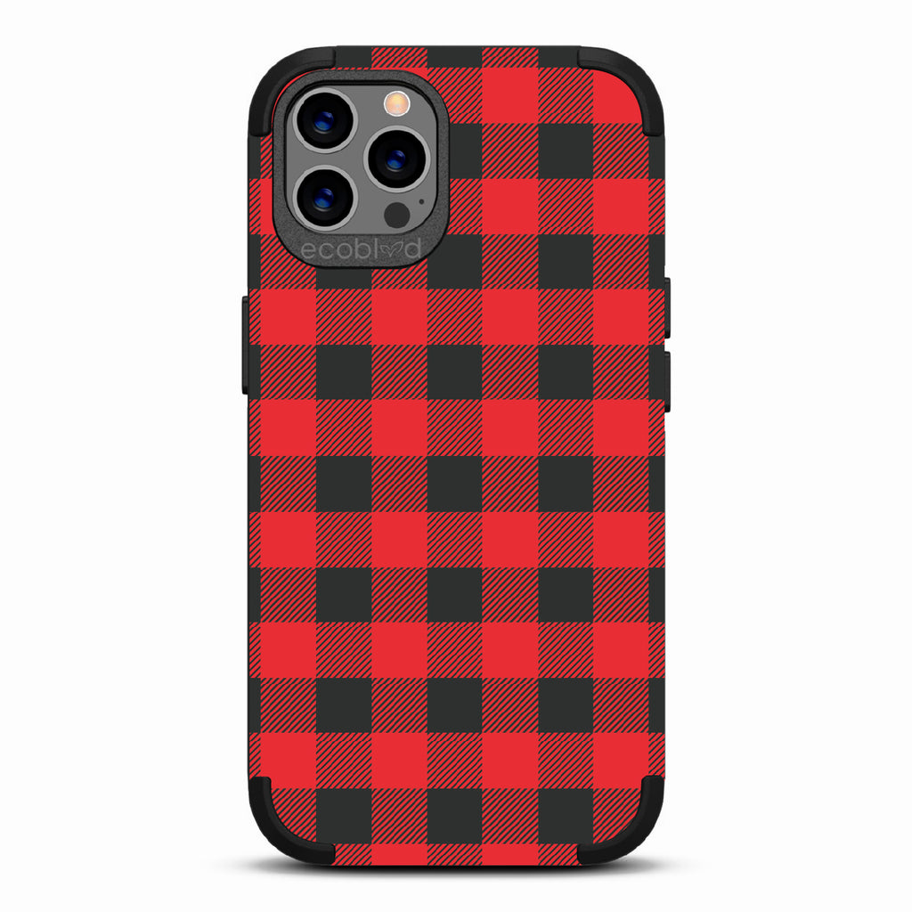 Favorite Flannel - Black Rugged Eco-Friendly iPhone 12/12 Pro Case With Red Plaid Flannel Print