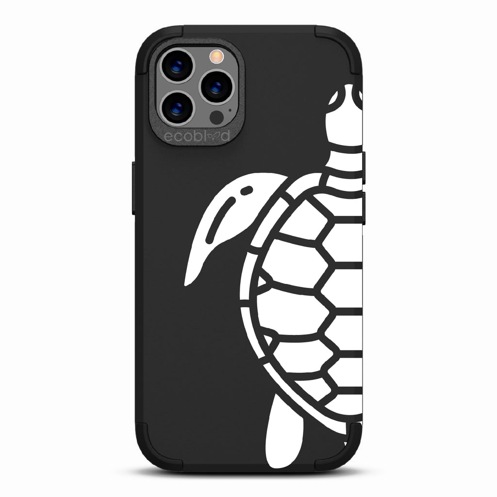 Sea Turtle - Black Rugged Eco-Friendly iPhone 12/12 Pro Case With A Minimalist Sea Turtle Design On Back
