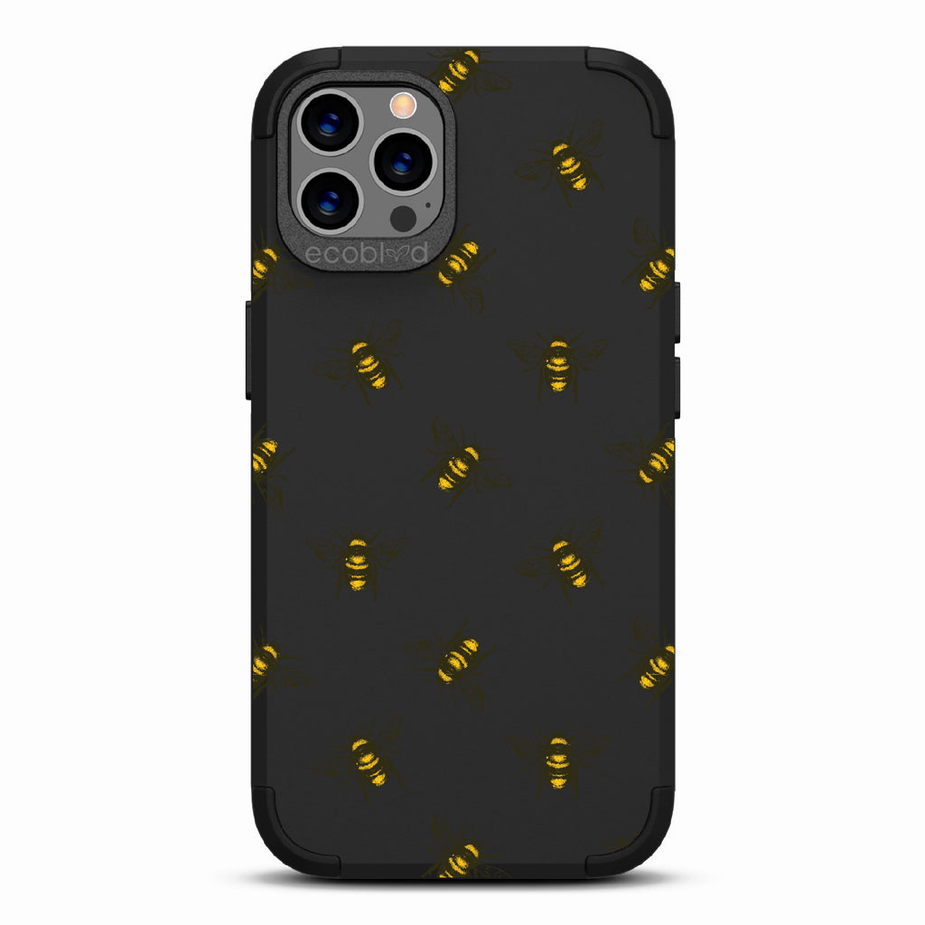 Bees - Black Rugged Eco-Friendly iPhone 12/12 Pro Case With A Honey Bees On Back