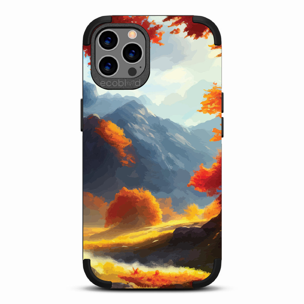 Autumn Canvas - Watercolored Fall Mountain Landscape - Black Eco-Friendly Rugged iPhone 12/12 Pro Case 