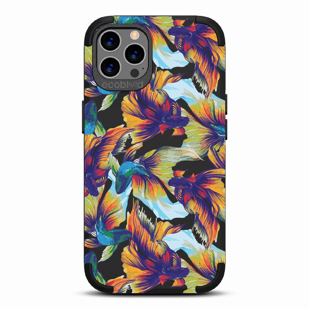 Betta Than The Rest - Black Rugged Eco-Friendly iPhone 12/12 Pro Case With Colorful Betta Fish On Back