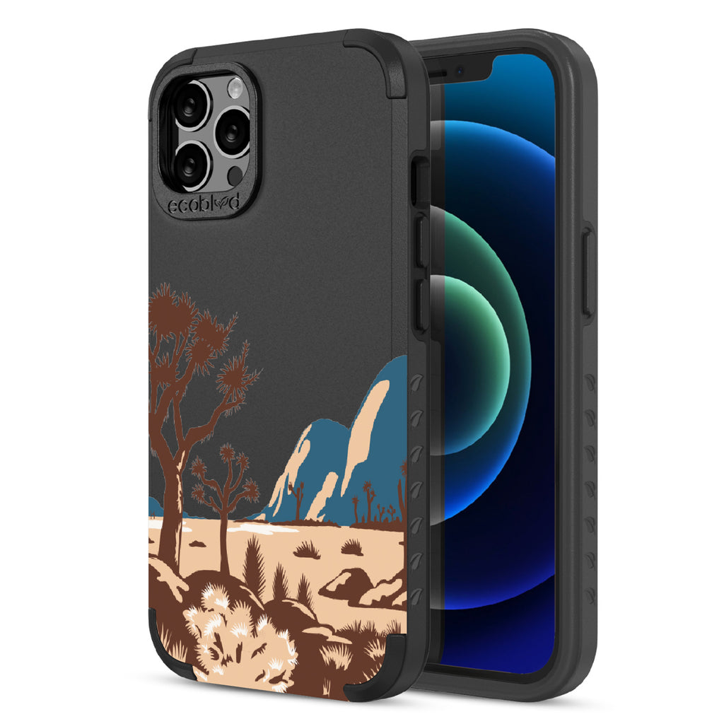Joshua Tree - Back View Of Black & Eco-Friendly Rugged iPhone 12/12 Pro Case & A Front View Of The Screen