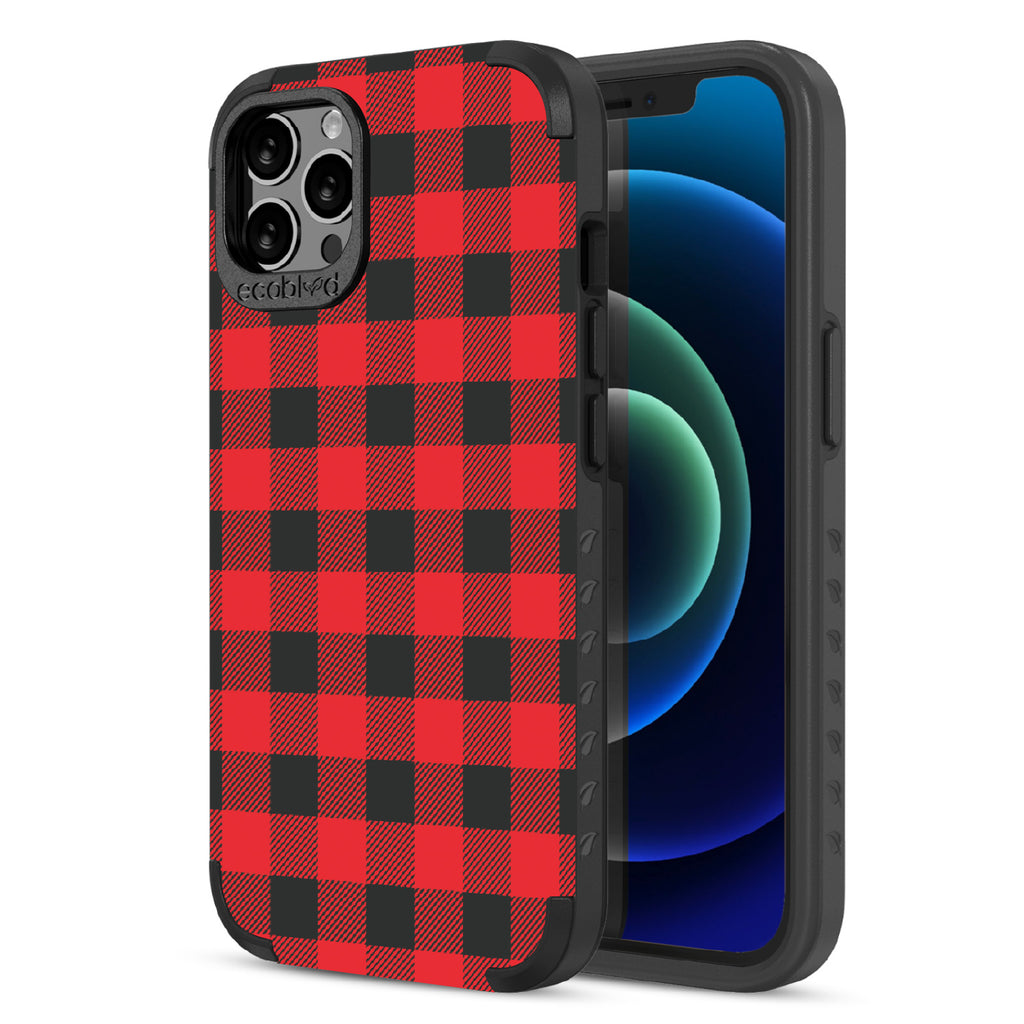 Favorite Flannel - Back Of Black & Eco-Friendly Rugged iPhone 12/12 Pro Case & A Front View Of The Screen