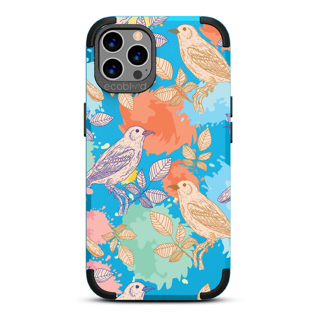 Perch Perfect - Blue Rugged Eco-Friendly iPhone 12/12 Pro With Birds On Branches & Splashes Of Color