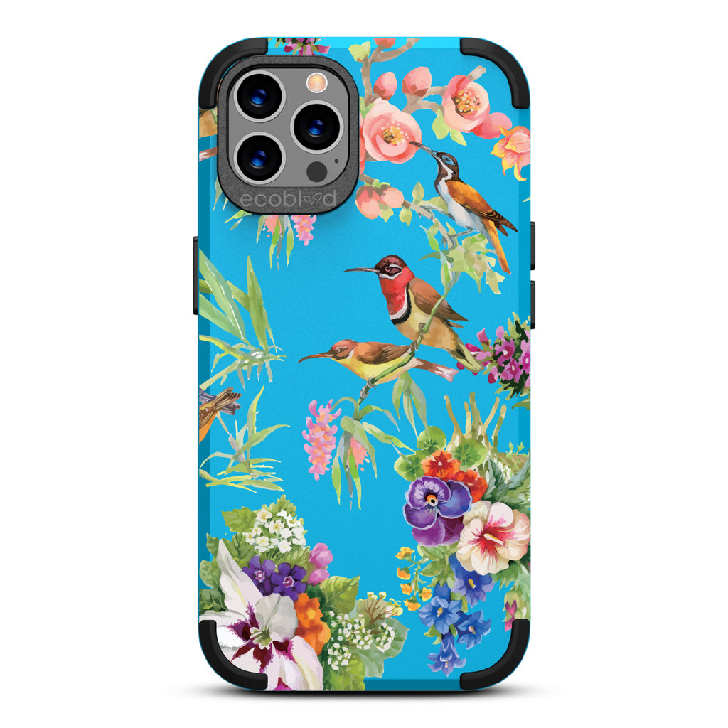 Sweet Nectar - Blue Rugged Eco-Friendly iPhone 12/12 Pro With Hummingbirds, Colorful Garden Flowers