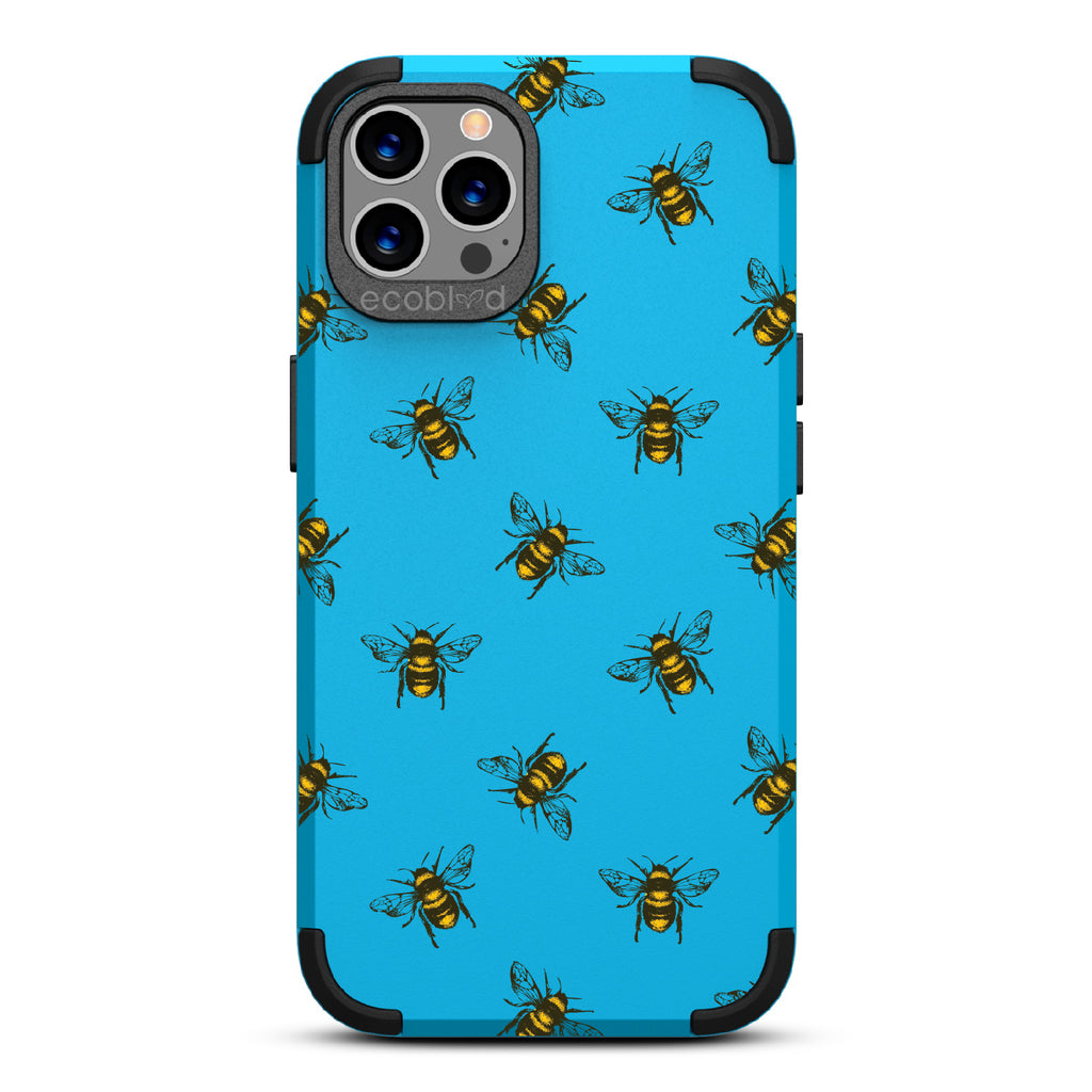 Bees - Blue Rugged Eco-Friendly iPhone 12/12 Pro Case With A Honey Bees On Back