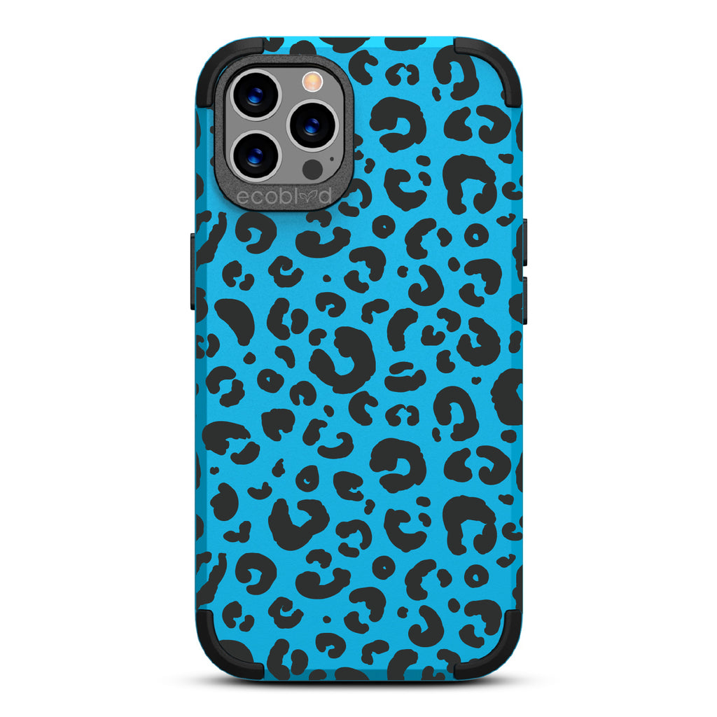 Spot On - Blue Rugged Eco-Friendly iPhone 12/12 Pro Case With Leopard Print On Back