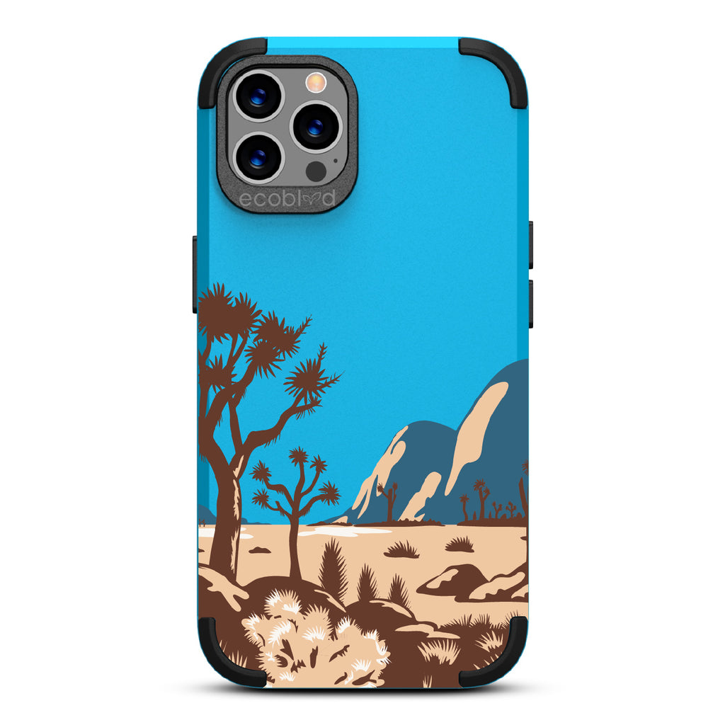 Joshua Tree - Blue Rugged Eco-Friendly iPhone 12/12 Pro Case With Minimalist Joshua Tree Desert Landscape On Back