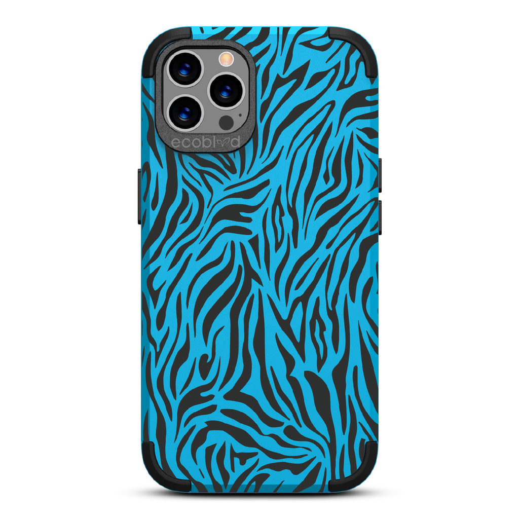 Zebra Print - Blue Rugged Eco-Friendly iPhone 12/12 Pro Case With Zebra Print On Back