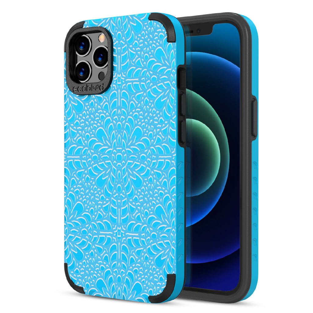 A Lil' Dainty - Back View Of Eco-Friendly Blue iPhone 12/12 Pro Rugged Case & Front View Of Screen