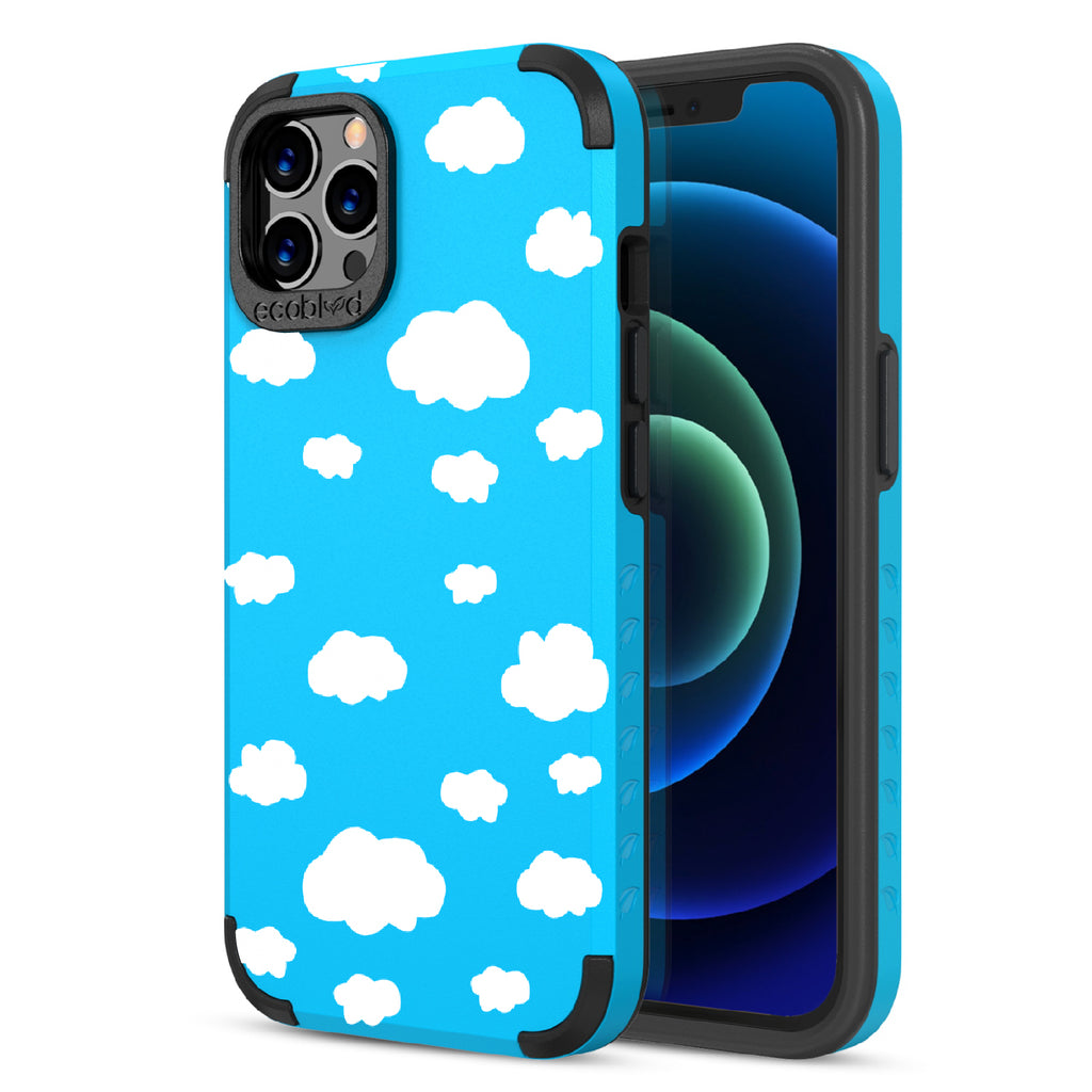 Clouds - Back View Of Blue & Eco-Friendly Rugged iPhone 12/12 Pro Case & A Front View Of The Screen
