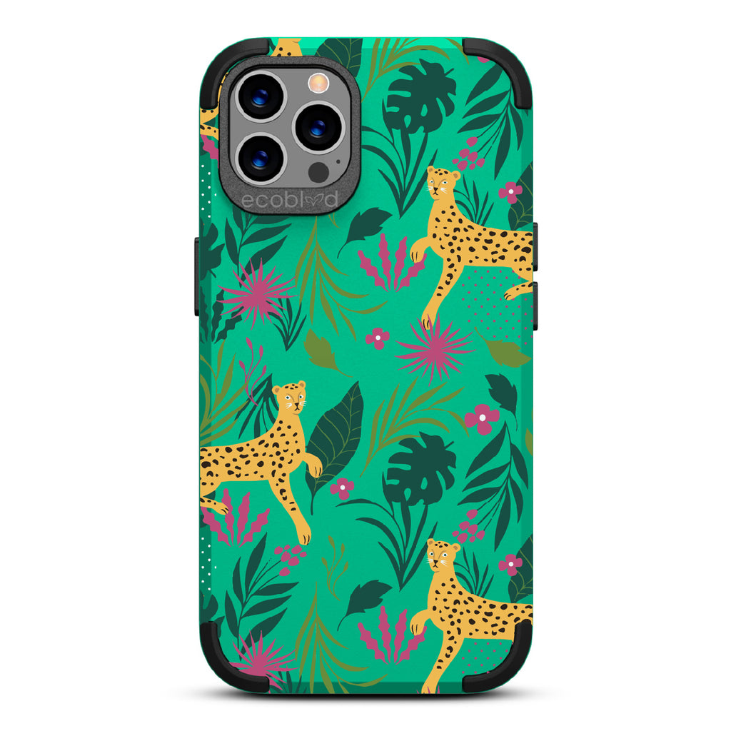 Jungle Boogie - Green Rugged Eco-Friendly iPhone 12/12 Pro With Cheetahs Among Lush Colorful Jungle Foliage