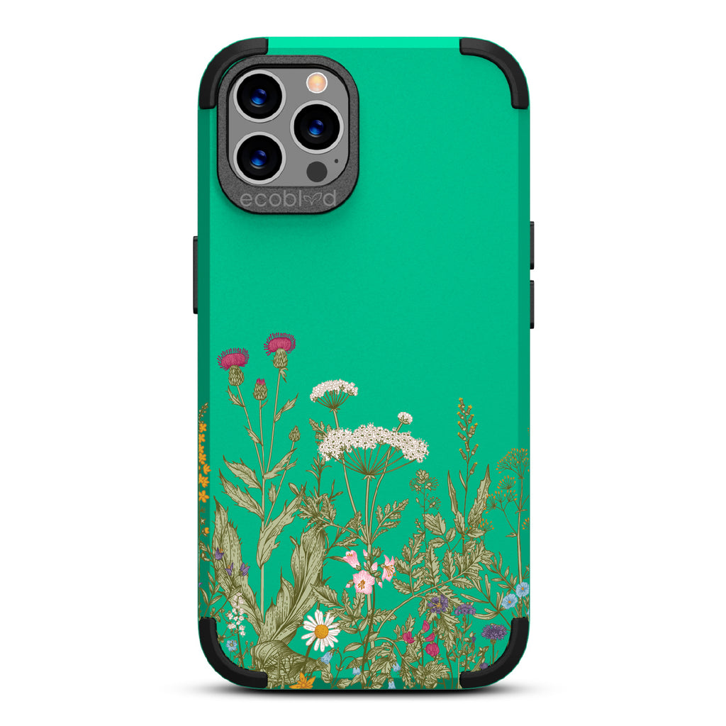 Take Root - Green Rugged Eco-Friendly iPhone 12/12 Pro Case With Wild Herbs & Flowers Botanical Herbarium