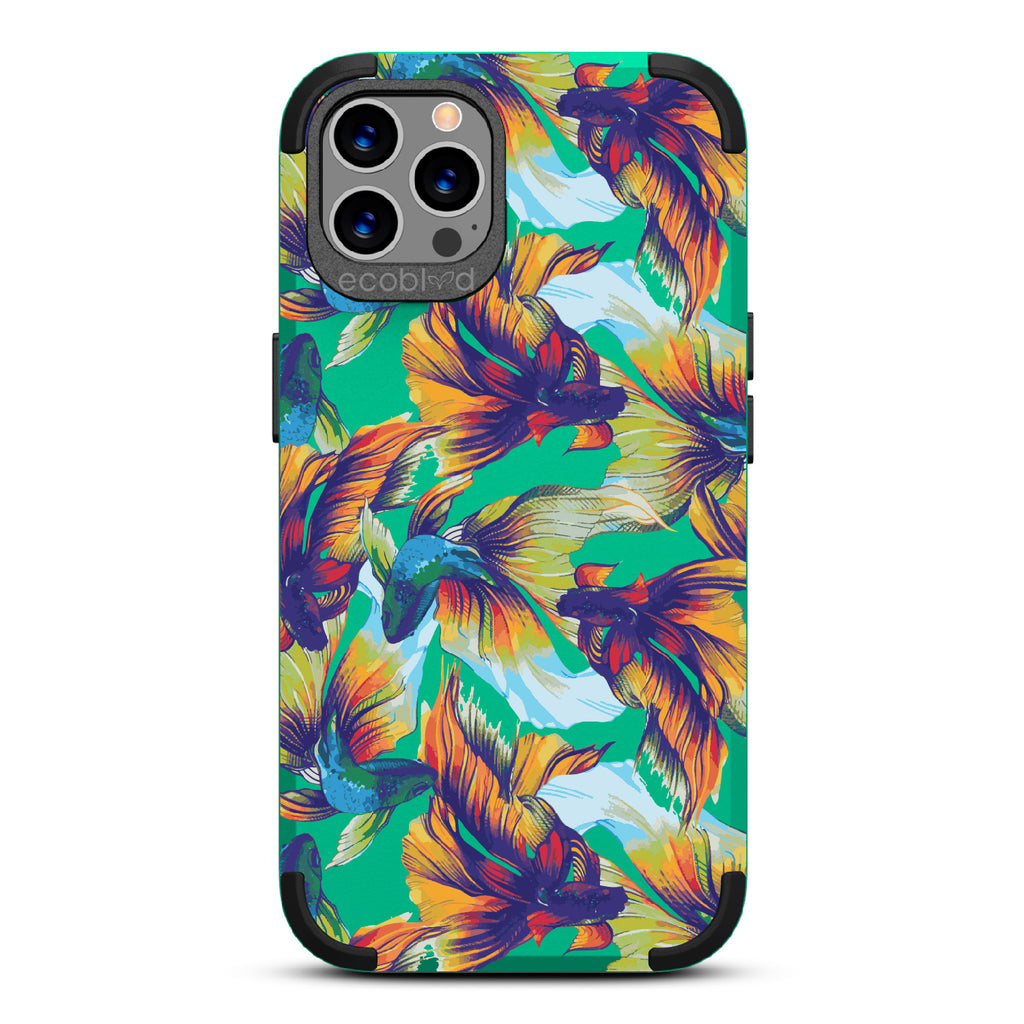 Betta Than The Rest - Green Rugged Eco-Friendly iPhone 12/12 Pro Case With Colorful Betta Fish On Back