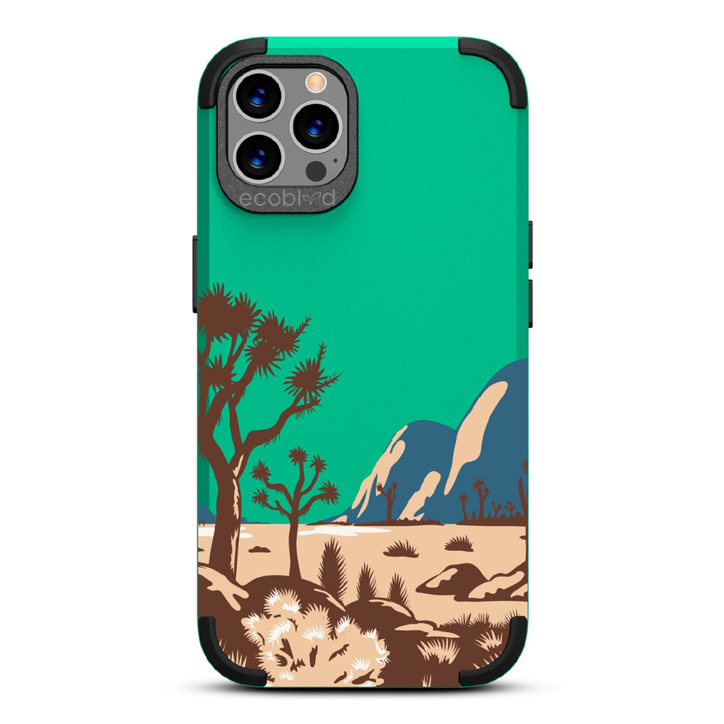 Joshua Tree - Green Rugged Eco-Friendly iPhone 12/12 Pro Case With Minimalist Joshua Tree Desert Landscape On Back