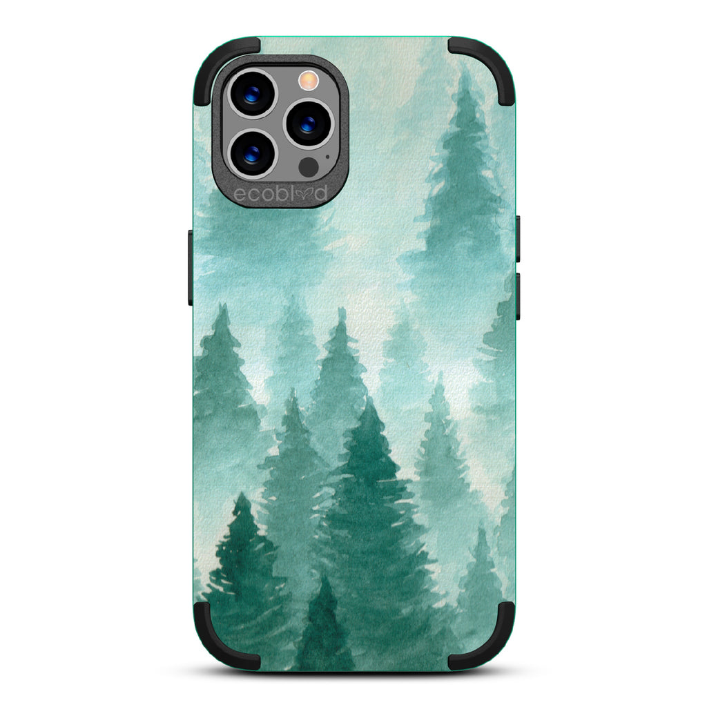 Winter Pine - Green Rugged Eco-Friendly iPhone 12/12 Pro Case With A Watercolor Pine Tree Forest Print On Back