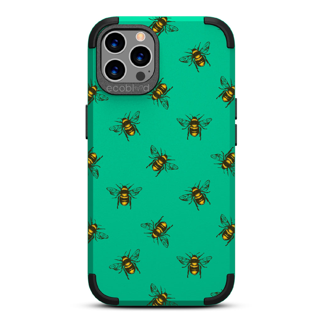 Bees - Green Rugged Eco-Friendly iPhone 12/12 Pro Case With A Honey Bees On Back