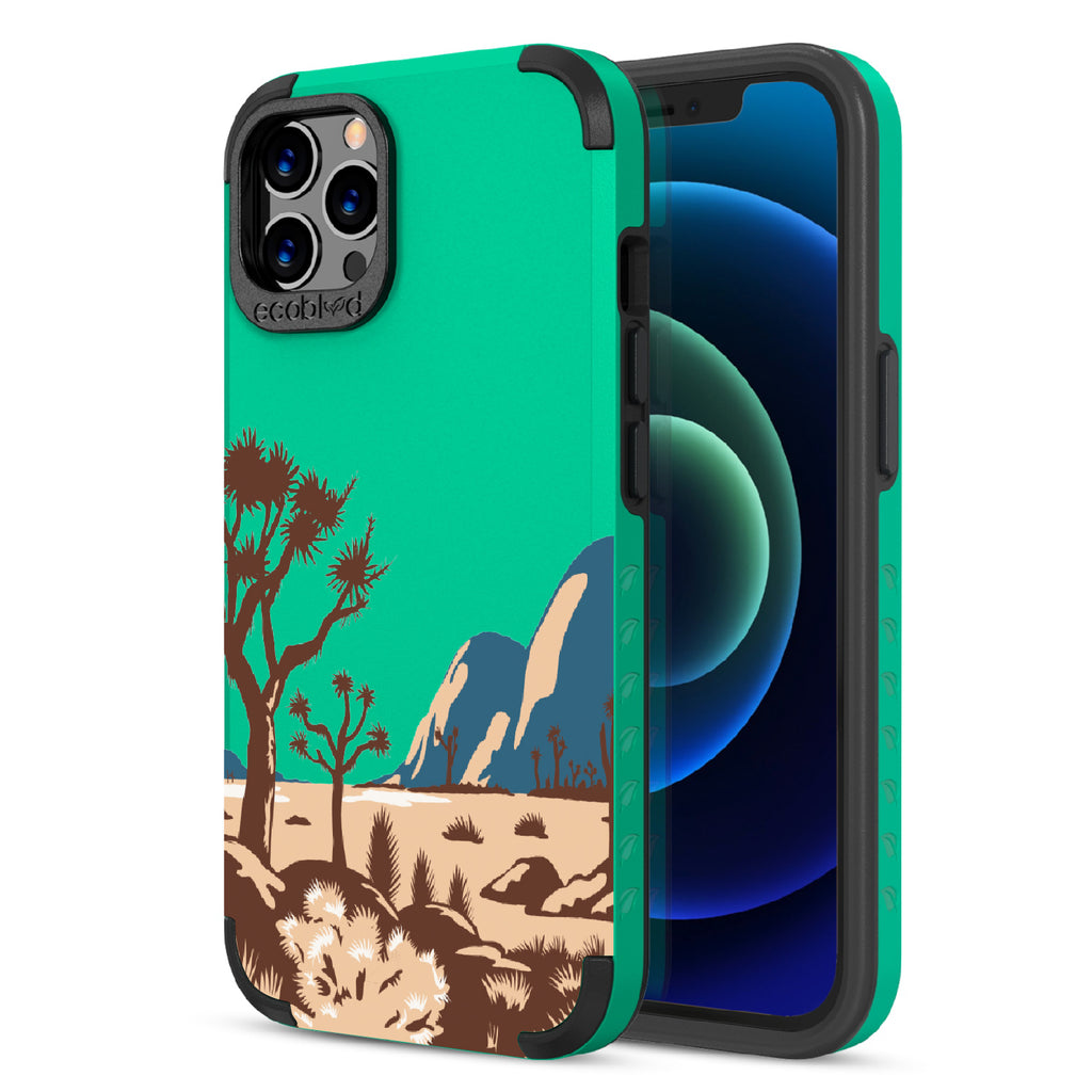 Joshua Tree - Back View Of Green & Eco-Friendly Rugged iPhone 12/12 Pro Case & A Front View Of The Screen