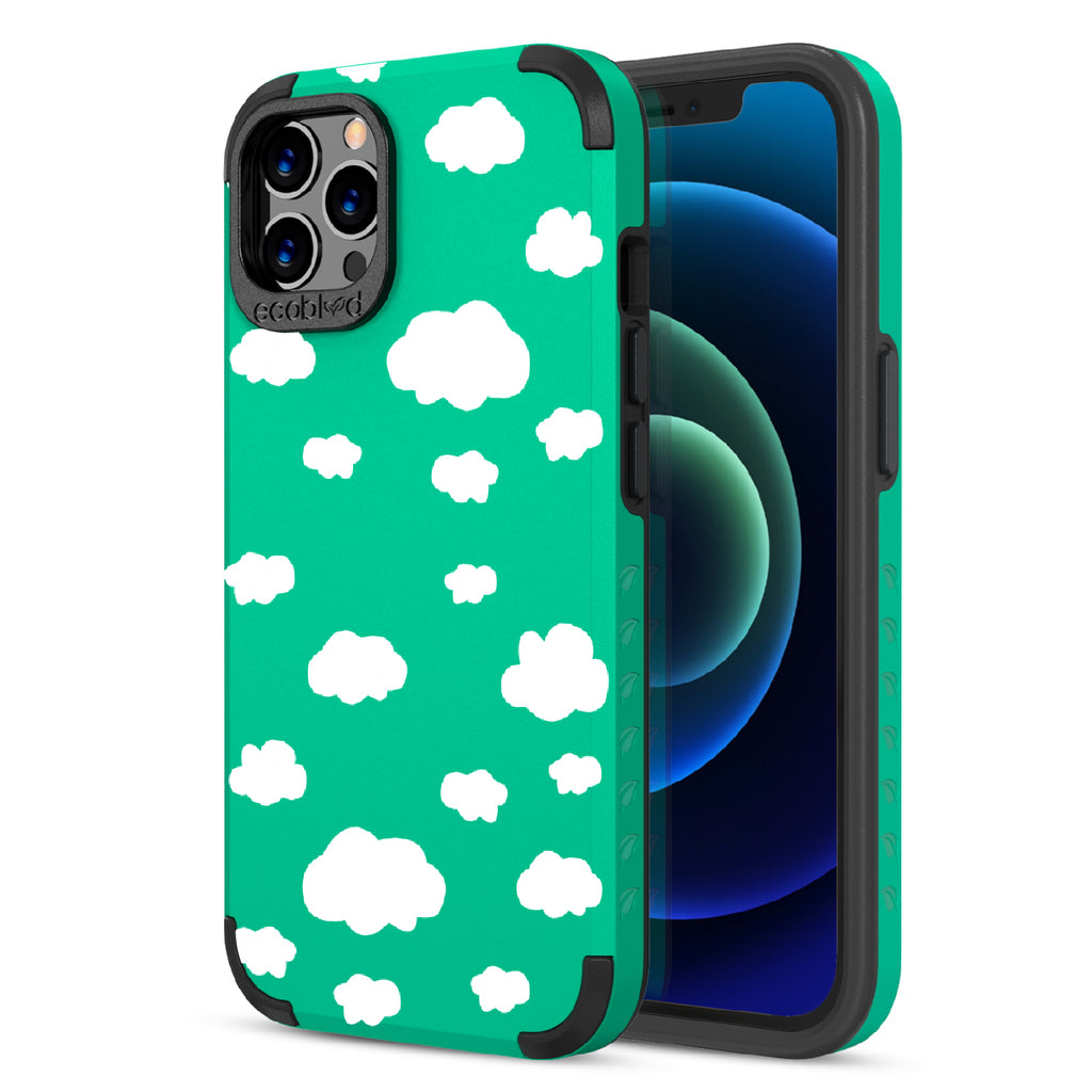 Clouds - Back View Of Green & Eco-Friendly Rugged iPhone 12/12 Pro Case & A Front View Of The Screen