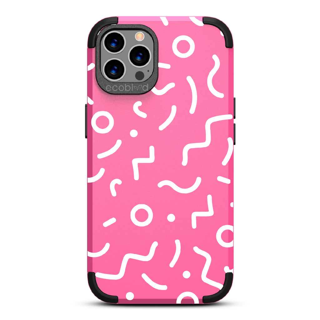 90's Kids  - Pink Rugged Eco-Friendly iPhone 12/12 Pro Case With Retro 90's Lines & Squiggles On Back