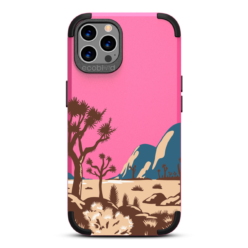  Joshua Tree - Pink Rugged Eco-Friendly iPhone 12/12 Pro Case With Minimalist Joshua Tree Desert Landscape On Back