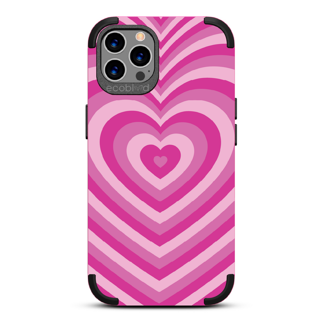 Tunnel Of Love - Pink Rugged Eco-Friendly iPhone 12/12 Pro Case With A Small Heart Gradually Growing Larger On Back