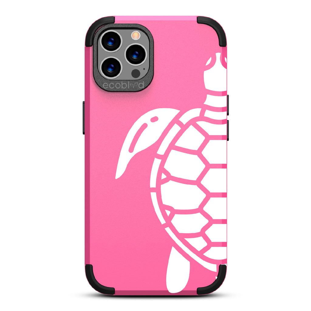 Sea Turtle - Pink Rugged Eco-Friendly iPhone 12/12 Pro Case With A Minimalist Sea Turtle Design On Back