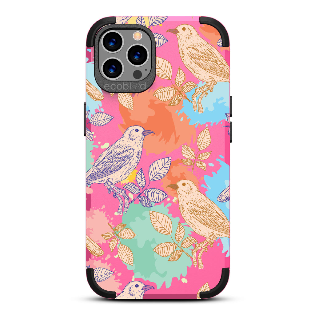 Perch Perfect - Pink Rugged Eco-Friendly iPhone 12/12 Pro With Birds On Branches & Splashes Of Color
